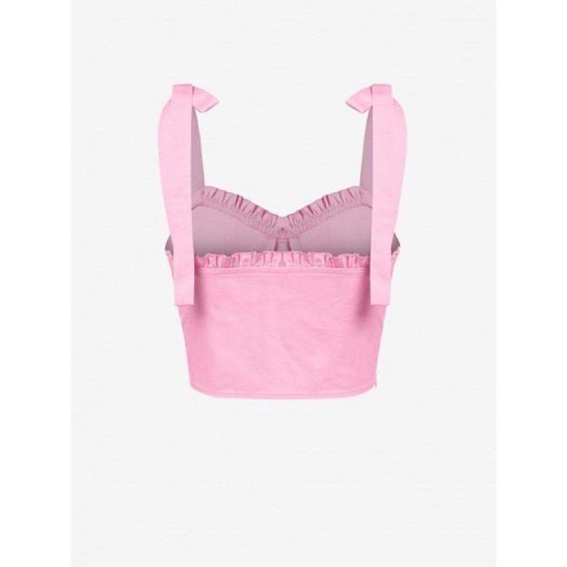 Ruffle Tie Shoulder Cupped Crop Tank Top EZ4088