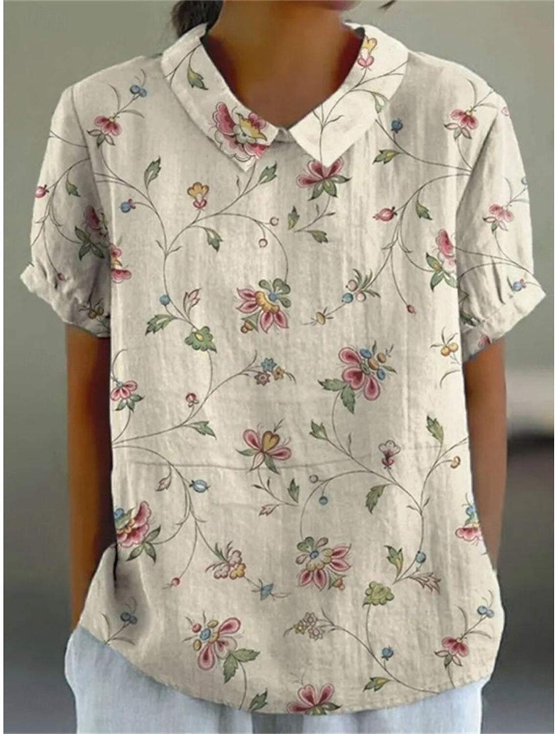 Women's Shirt Blouse Modern Floral Buttons Print Short Sleeve Regular Tops Shirt Collar Vacation Daily Summer Spring