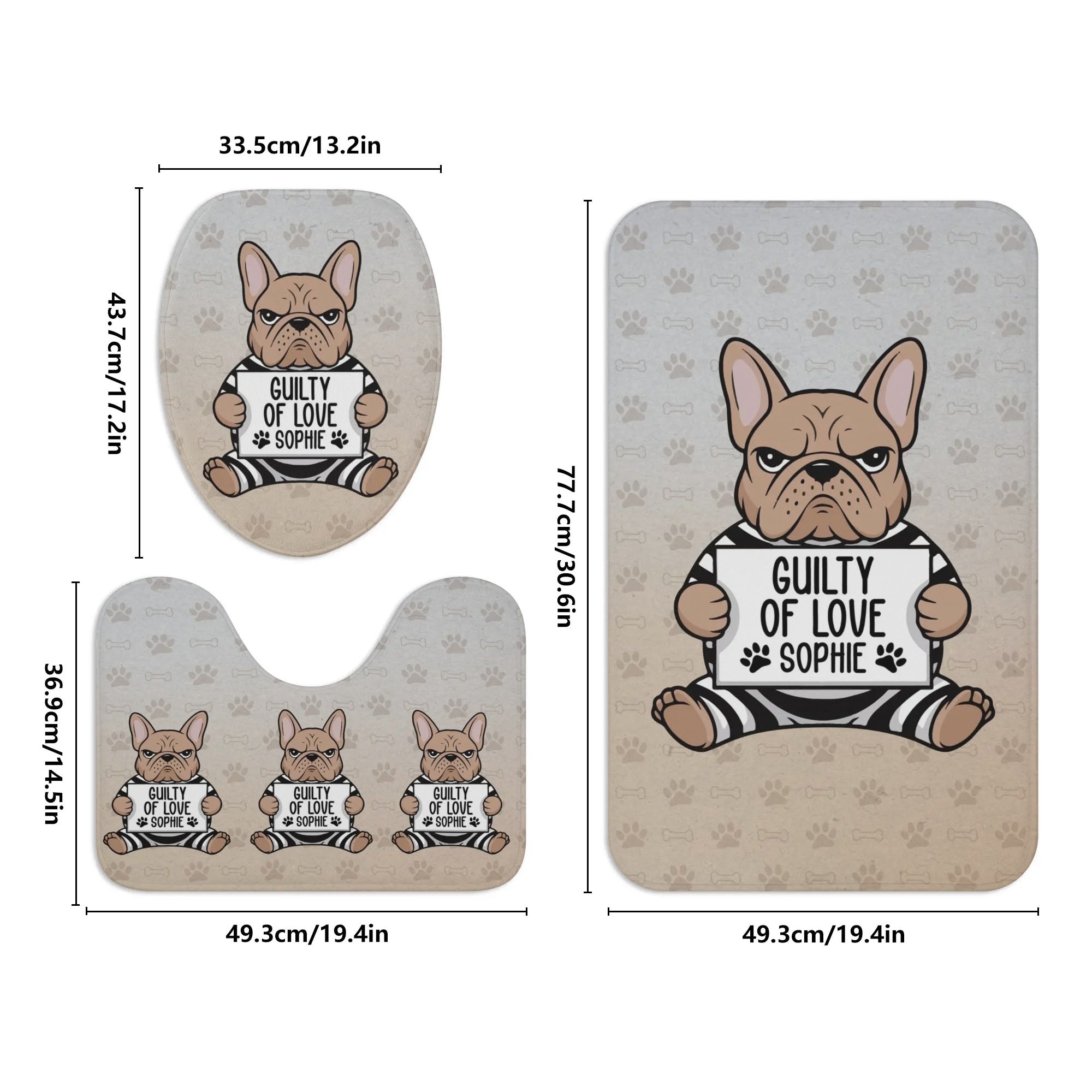 French Bulldog Personalized Bathroom Set With Your Frenchie’s Name Durable Dog Item