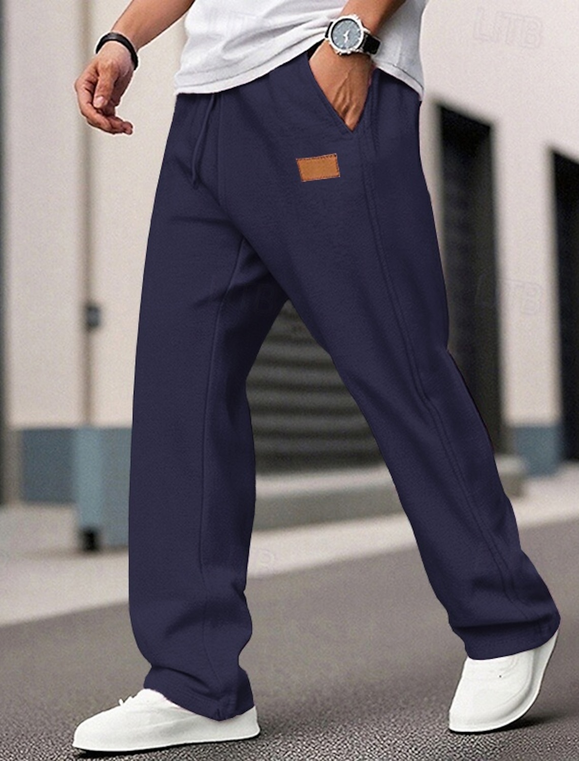 Men's Sweatpants Trousers Straight Leg Drawstring Pocket Elastic Wa #1