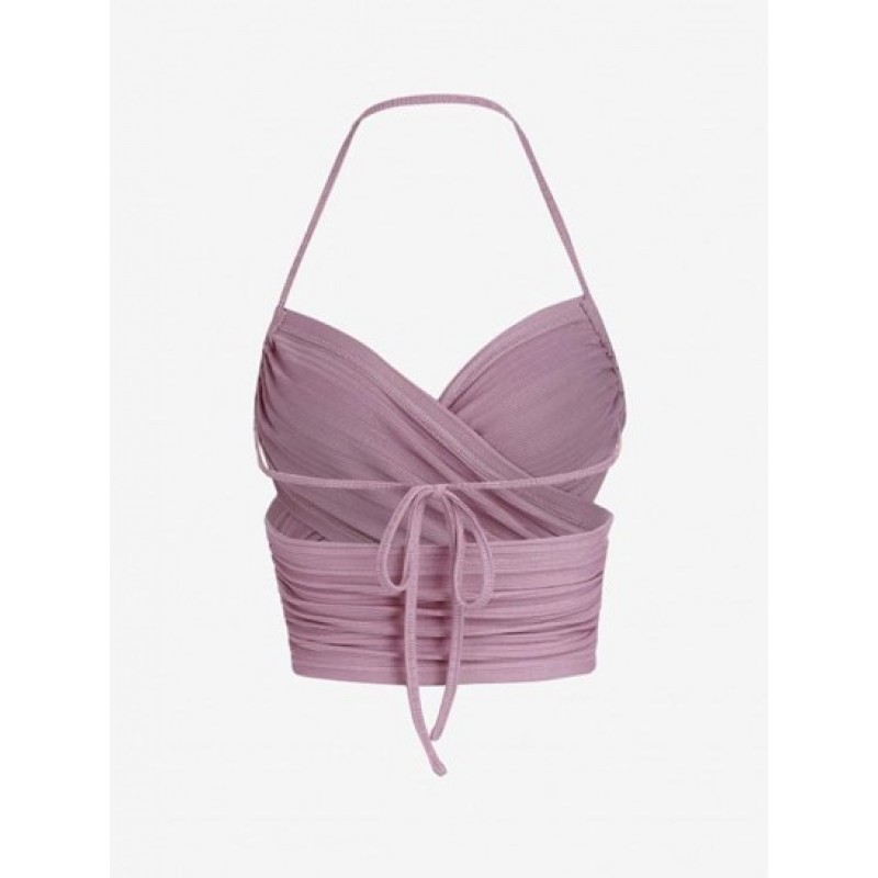 Ribbed Criss Cross Halter Crop Tank Top GB9317