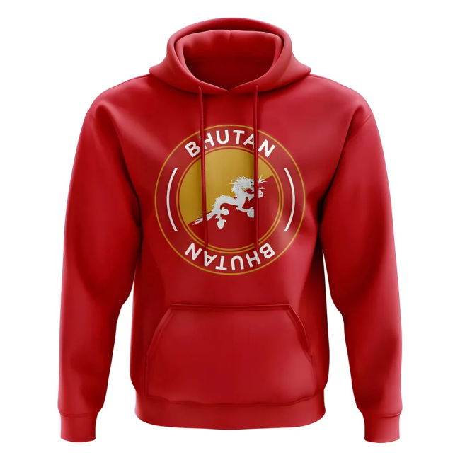 Premium-Quality Climate-Control Bhutan Football Badge Hoodie (Red)