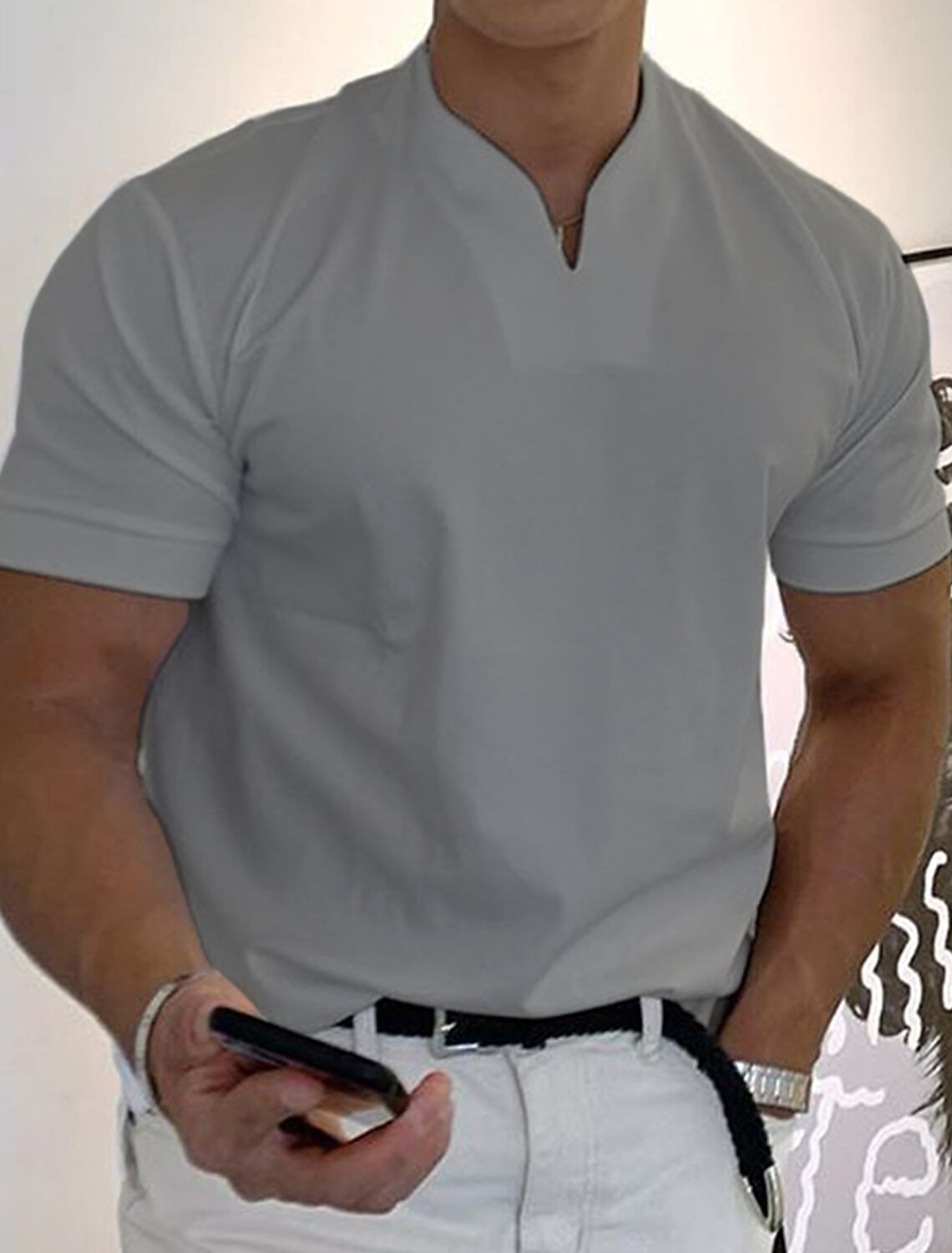 Men's T Shirt Short Sleeve V Neck Summer Plain Sports Fashion