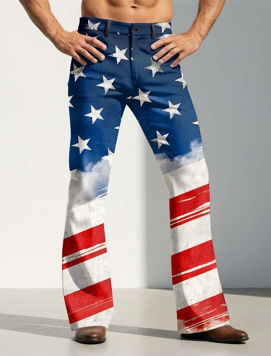 Men's Stars and Stripes US Flag America's 250th Anniversary Trousers Disco Pants 60s 70s Bell Bottoms Mid Waist Vintage Retro Casual Outdoor Party Side Pockets Flared Leg Pants Trousers Spring Fall