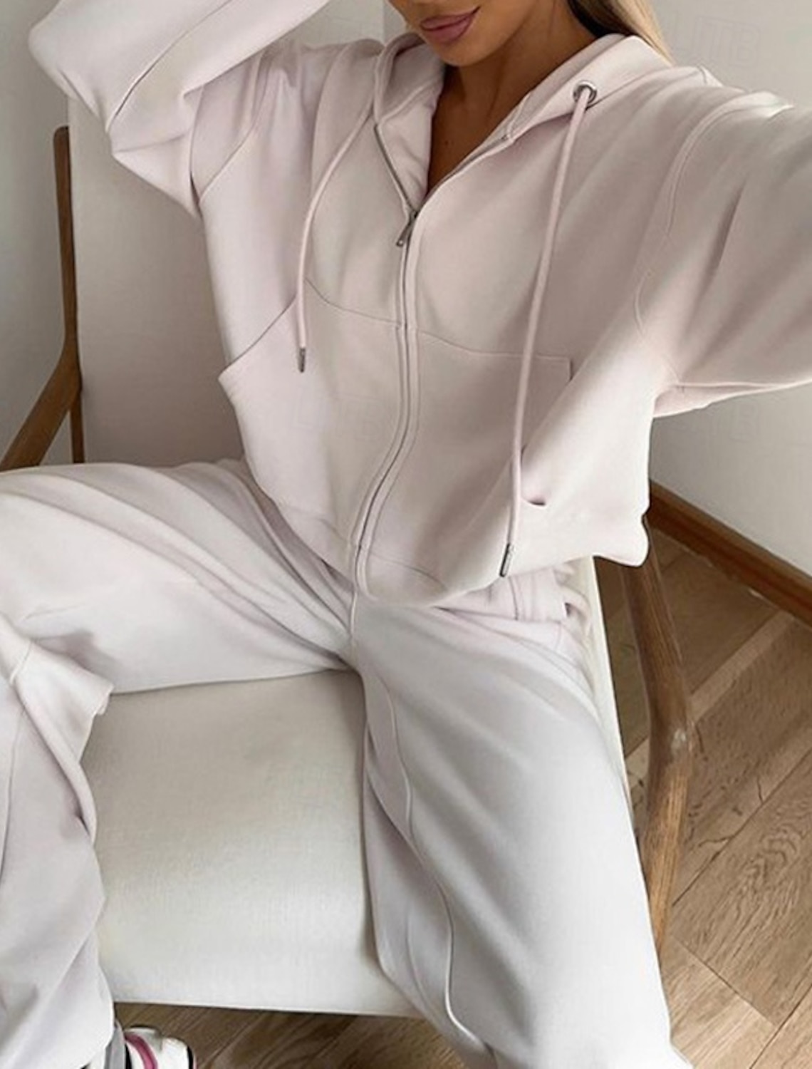 Women's Tracksuit Sweatpants Zip Up Hoodie Drawstring Pocket Solid Colored Clothing Suit Spring Fall White Pink Gym Training Running High Waist Windproof Lightweight Moisture Wicking Long Sleeve Sport