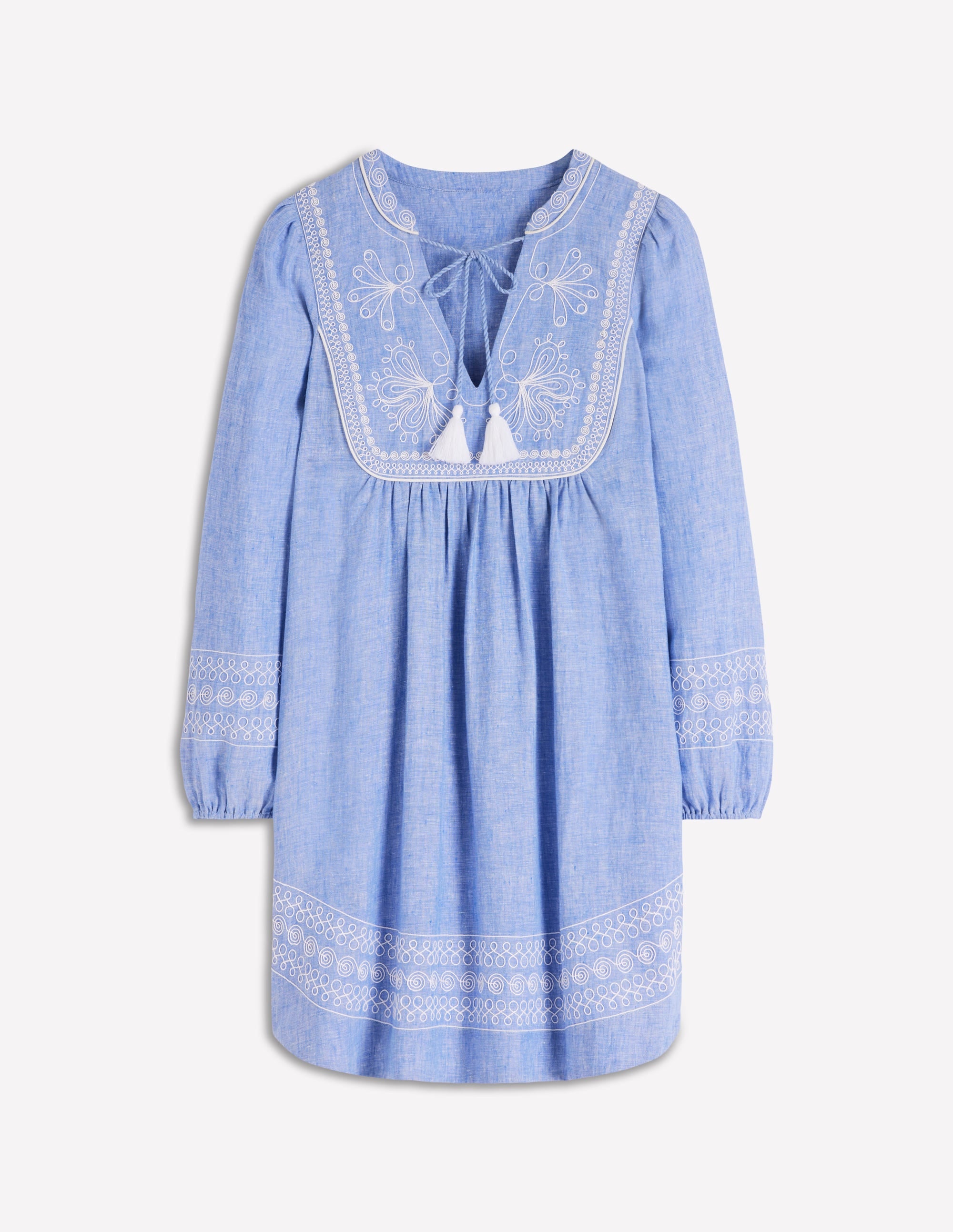 Pia Linen Yoke Tassel Dress