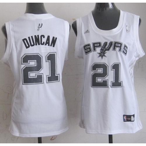 San Antonio Spurs #21 Tim Duncan White Fashion Womens Stitched NBA Jersey Womens
