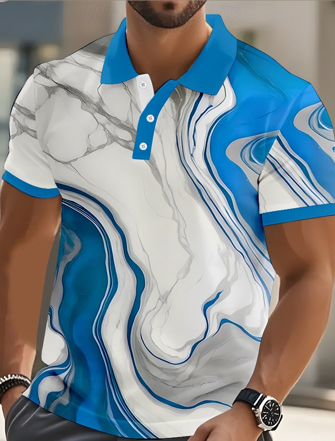 Men's Marble Polo Short Sleeve Shirts Collared Casual Athleisure