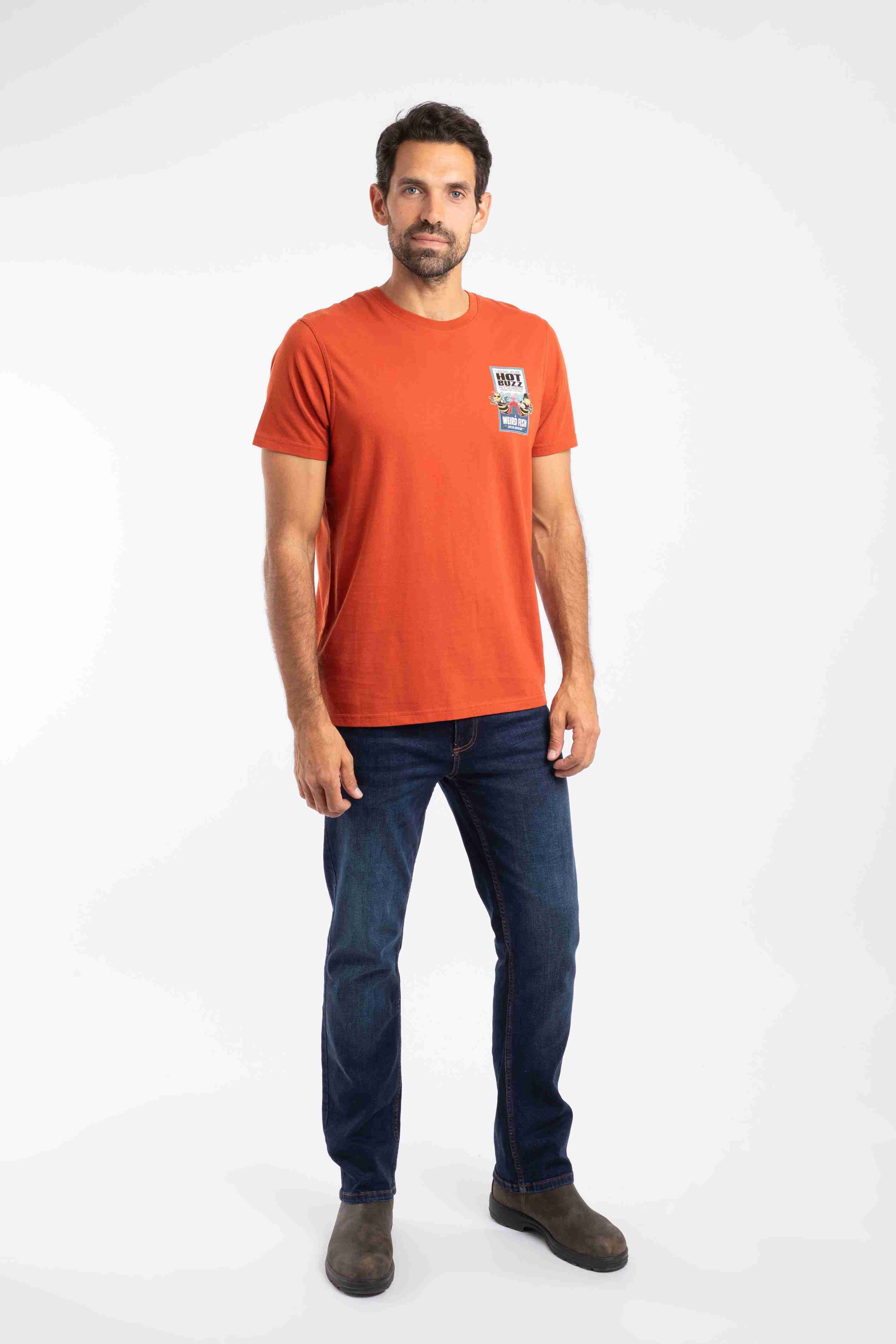 Hot Buzz Back Print Artist T-Shirt Rust Leaves