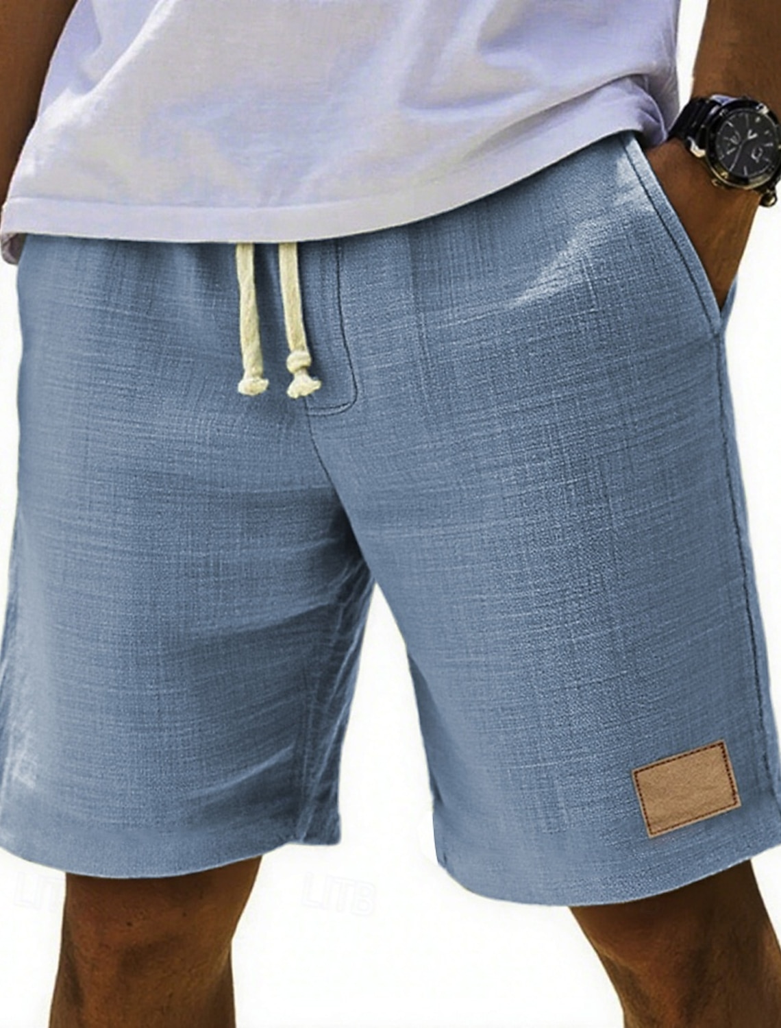 Men's Shorts Summer Beach Pocket Elastic Waist Drawstring Plain #1