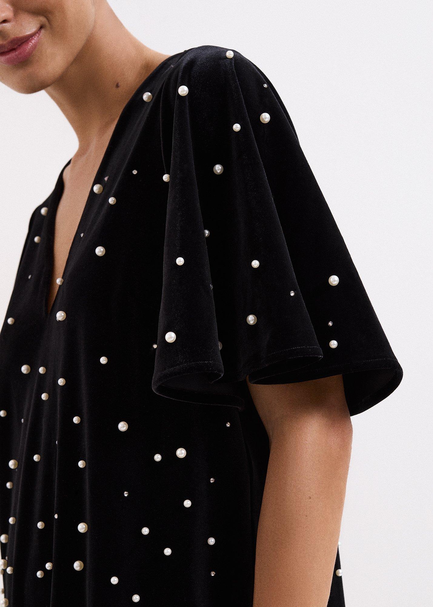Petite Pennie Velvet Pearl Tunic Dress
