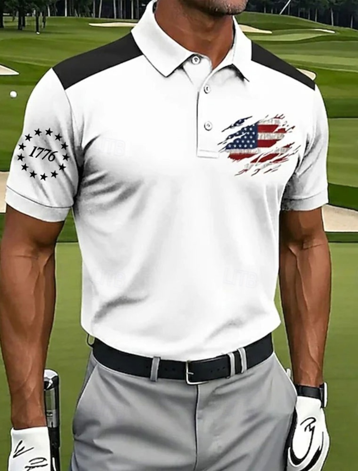 4th of July 2026 250th Men's American US Flag Golf Sports Polo Shirts Short Sleeve Polo Shirts Collared Shirts Casual Athleisure Buttons Spring & Summer Blue White Red
