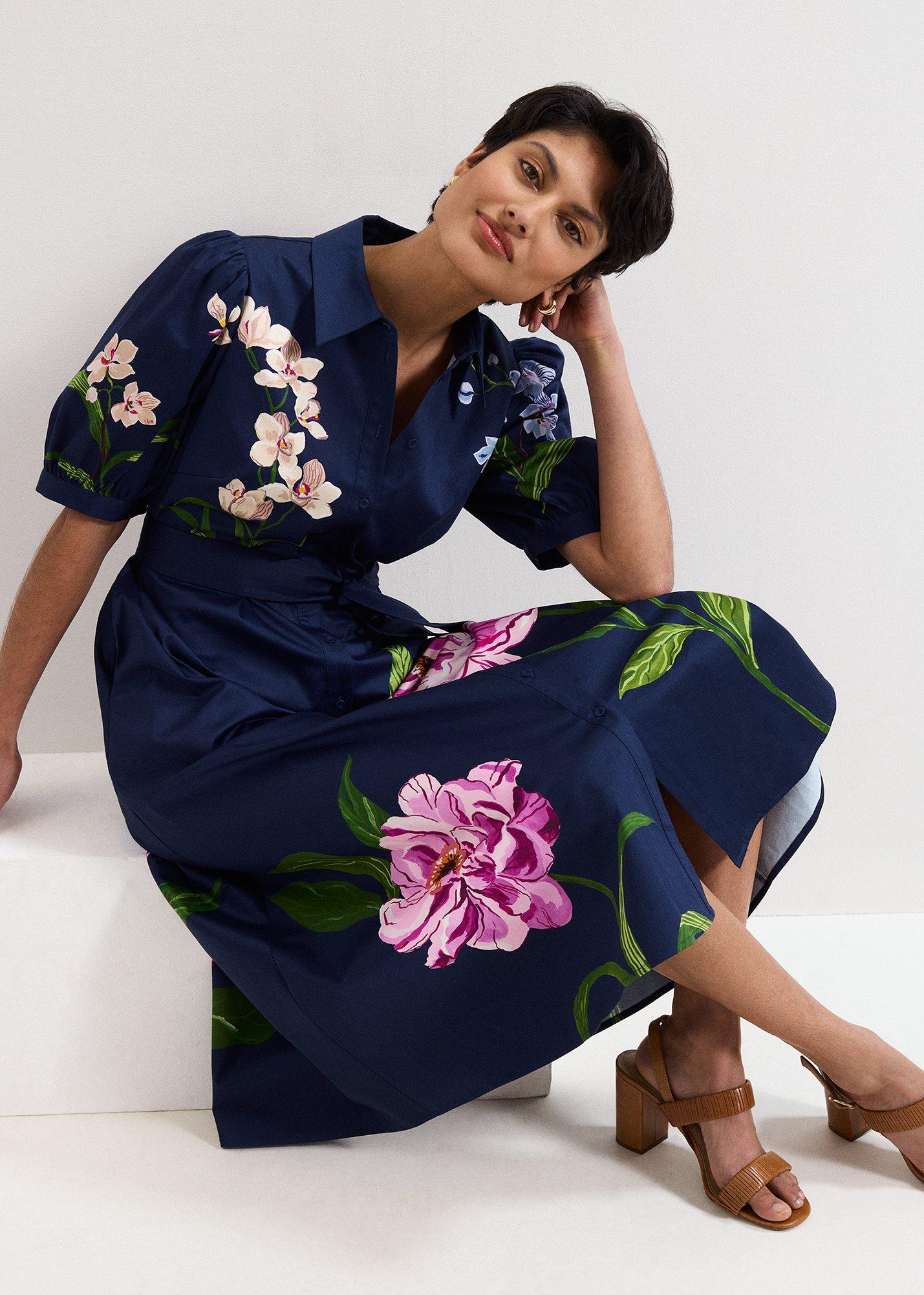 Petite Kerrie Navy Floral Shirt Dress