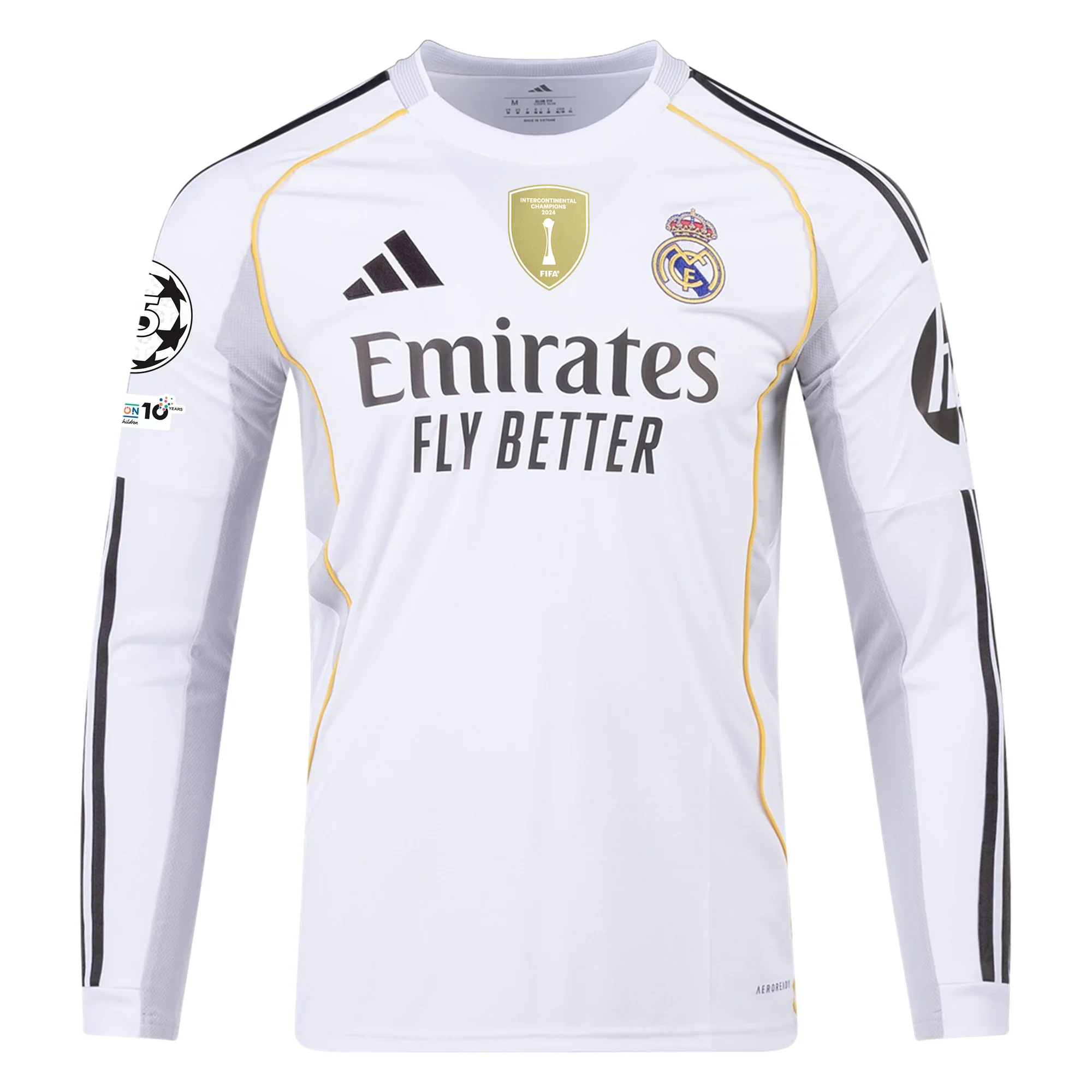 adidas Real Madrid Valverde Long Sleeve Home Jersey w/ Intercontinental + Champions League Patches 25/26 (White)