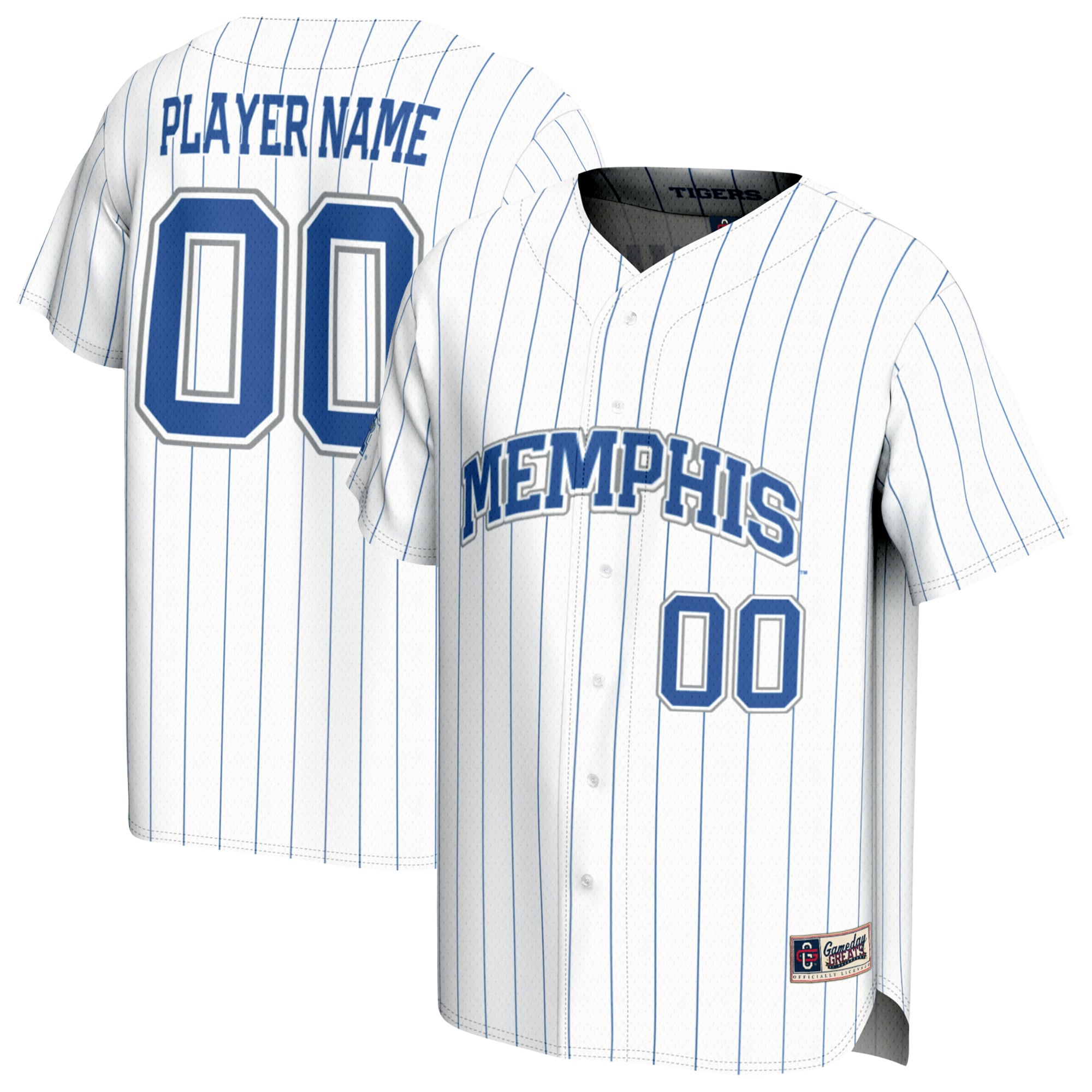 Memphis Tigers GameDay Greats Youth Lightweight Collegiate Baseball Pinstripe NIL Pick-A-Player Fashion Jersey - White