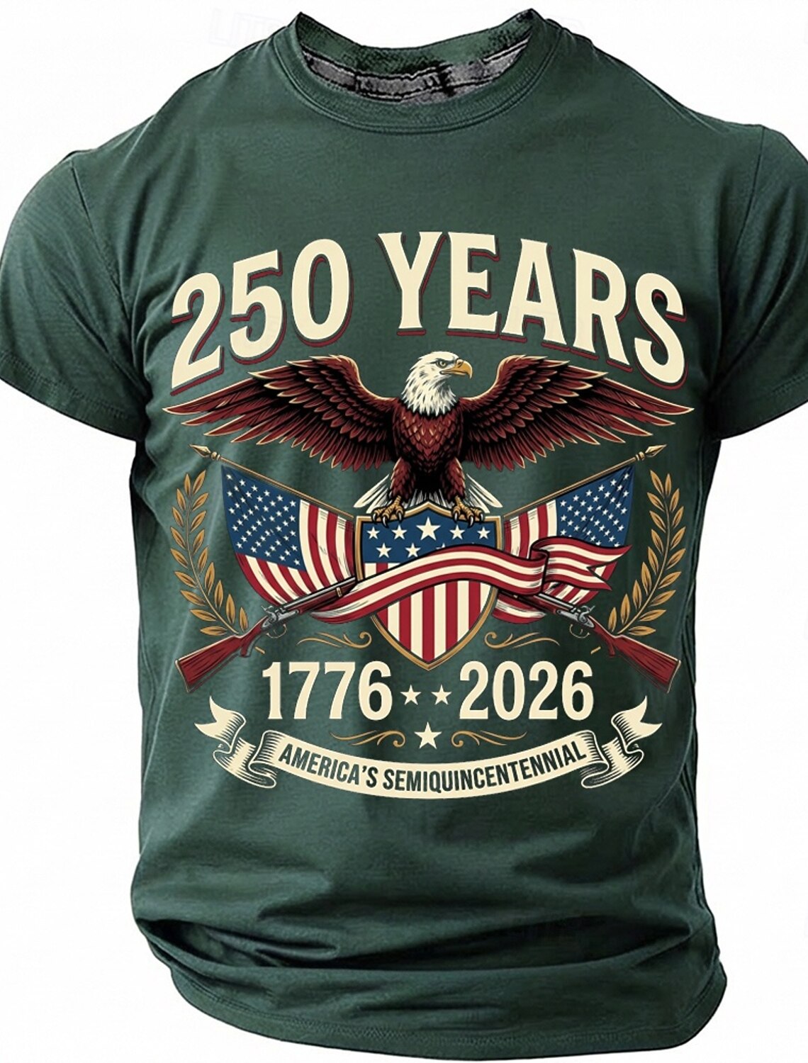 250 Years America's Semiquincentennial 1776 2026 Men's Patriotic Bald Eagle Crossed Rifles Vintage USA Pride T Shirt Graphic Crew Neck Short Sleeve Fourth of July Celebration Gift Designer Clothing Ap