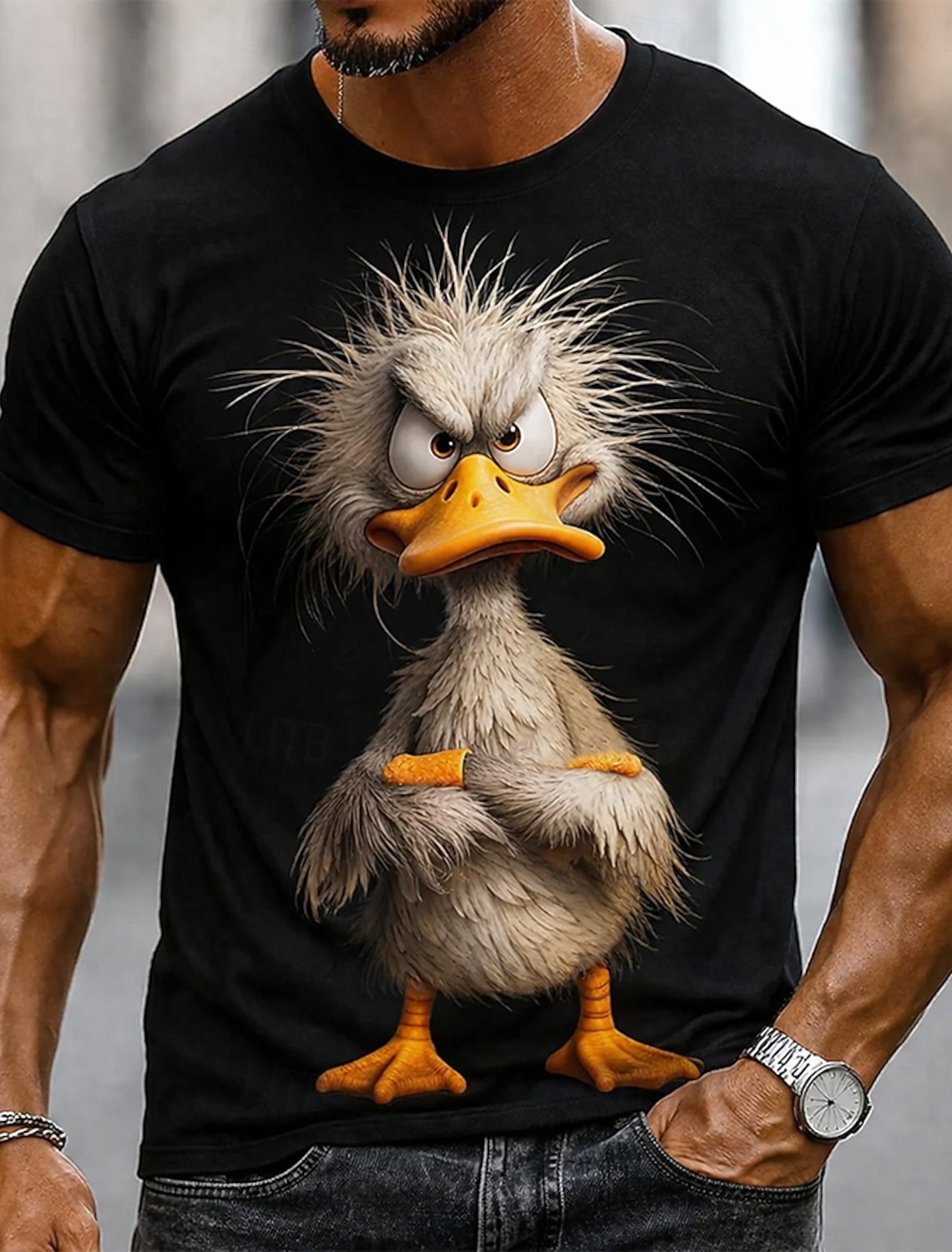 Men's Angry Shark Arms Crossed Baring Teeth Grumpy Cartoon Funny Humorous Quirky Short Sleeve T-Shirt Graphic Casual Fit Streetwear Daily Wear Designer Clothing Apparel S M L XL XXL XXXL