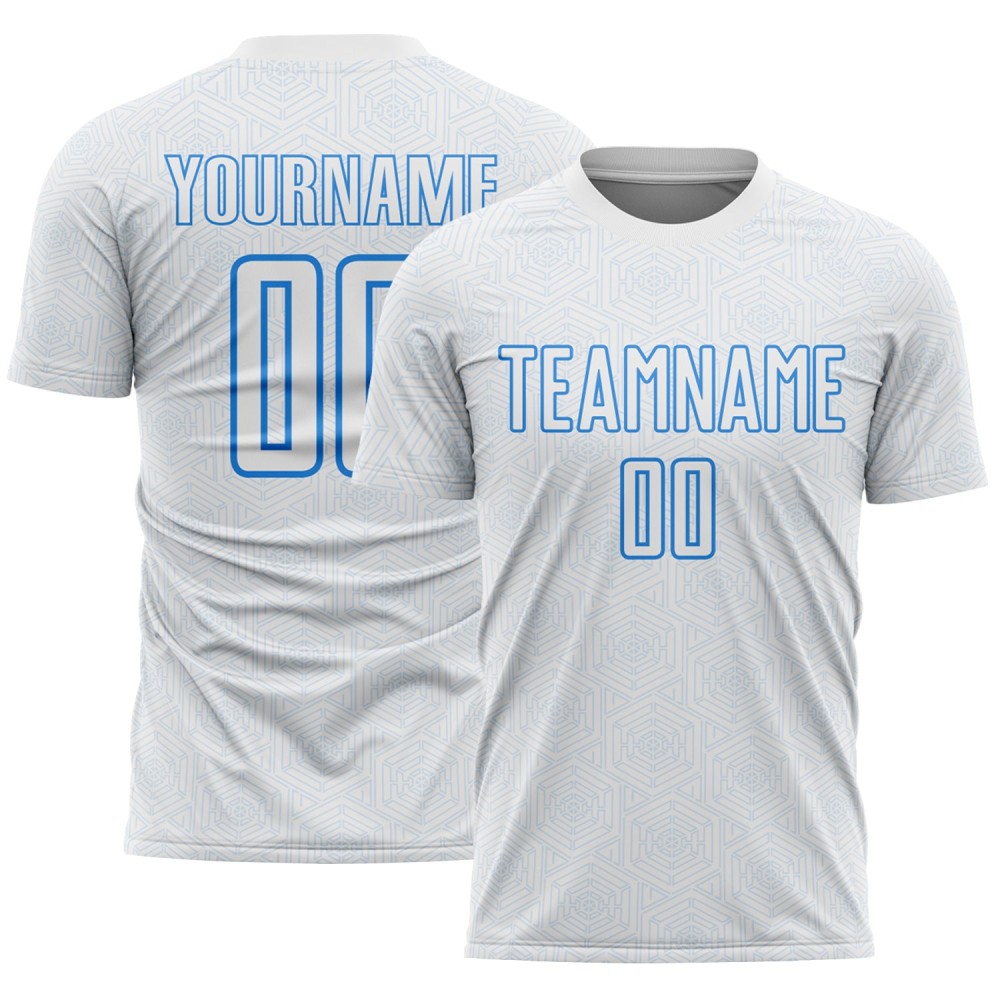 Soccer Jersey Shape Sublimation White Custom Sports Blue Geometric Uniform Powder