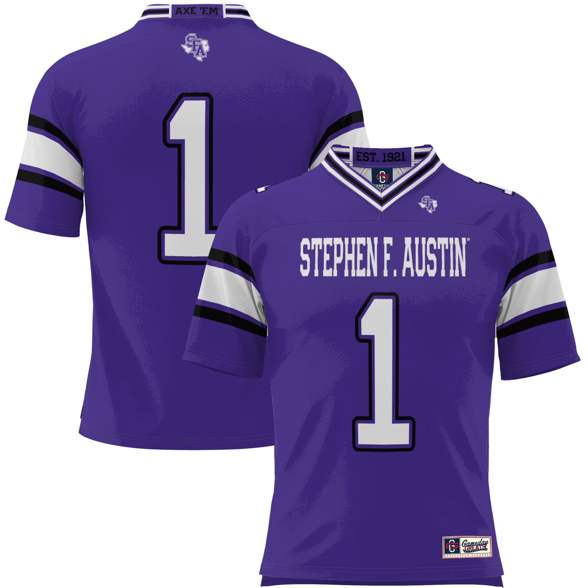 Youth #1 Purple Stephen F Austin Lumberjacks Endzone Football Jersey