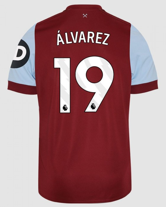 West Ham United's 23-24 Season Home Jersey Featuring ÁLVAREZ 19
