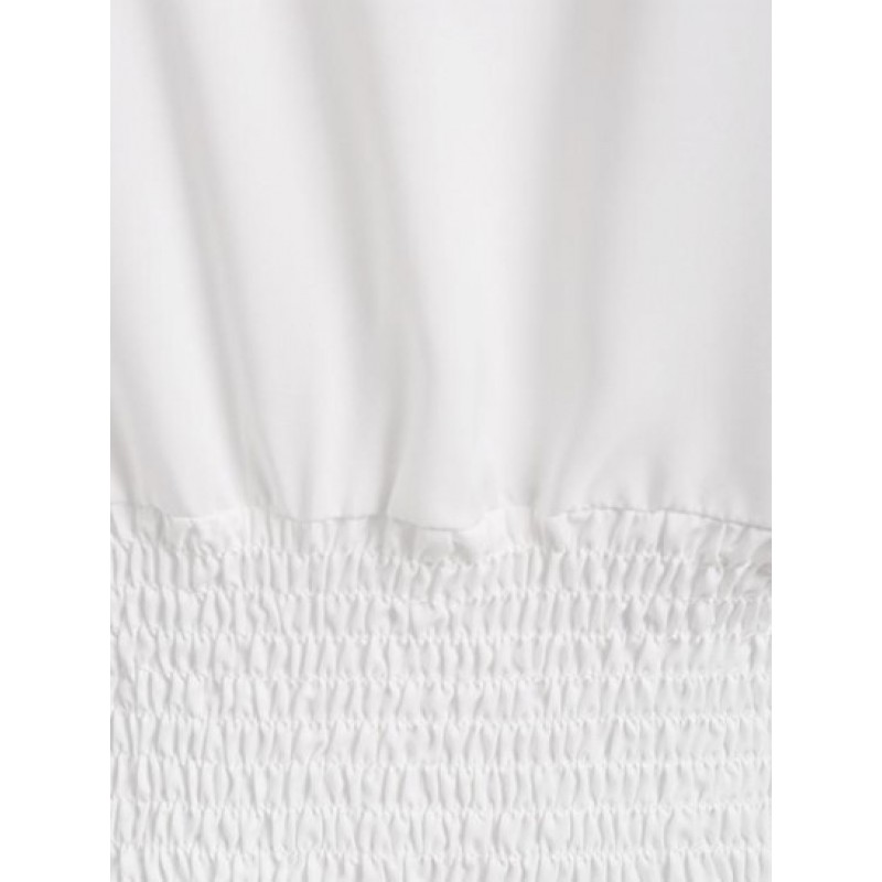 Plunge Front Bowknot Smocked Back Crop Shirt NH5201