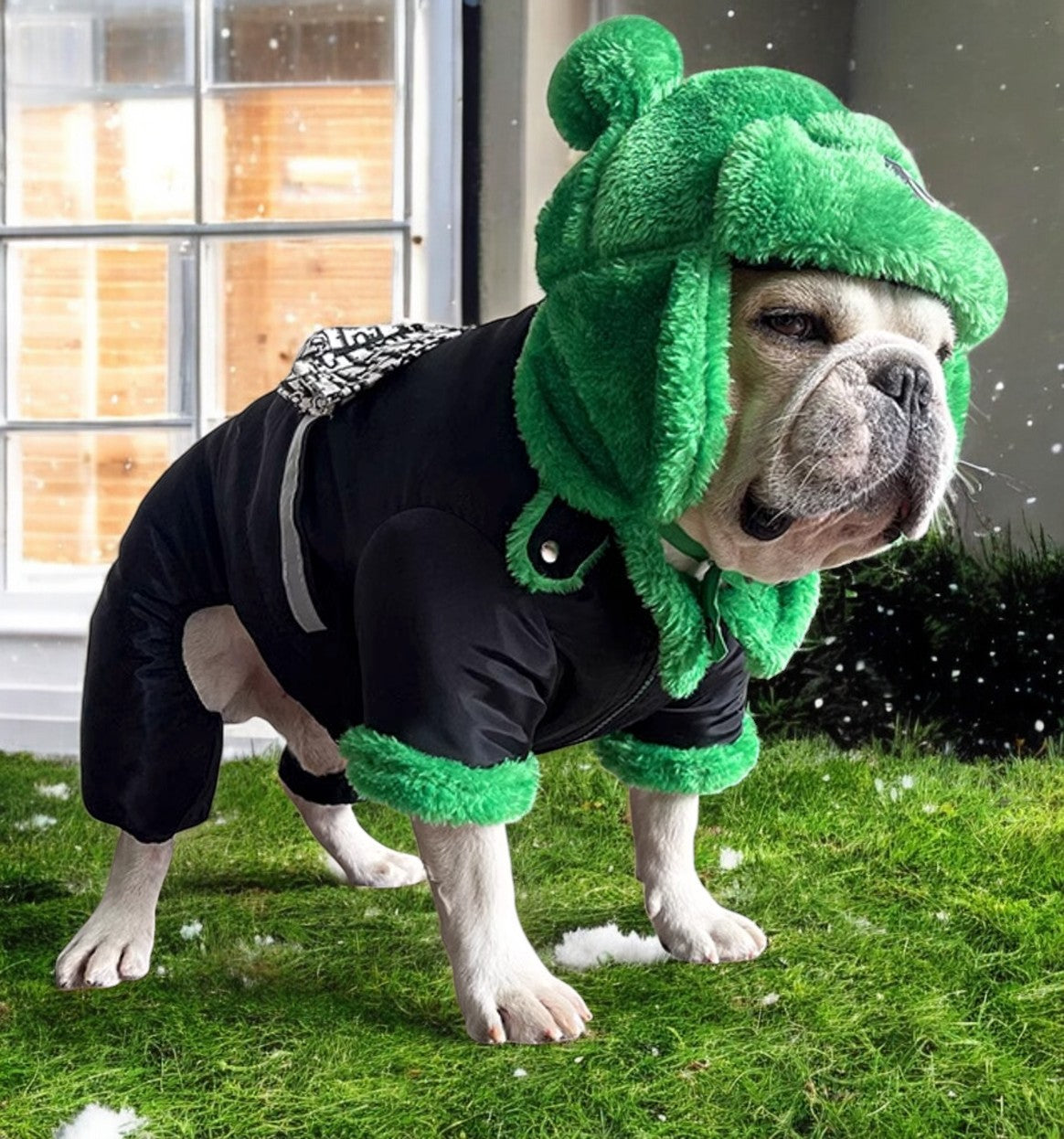 Cozy Winter Warm Dog Hat - Cozy Green Lei Feng Style For French Bulld...