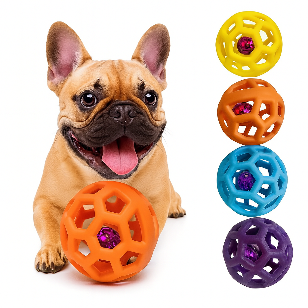 Warm Frenchie Ball Toy – Safe Rubber Geometric Bell Ball Toy Outdoor Use