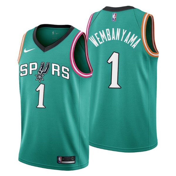 San Antonio Spurs #1 Victor Wembanyama Men¡¯s 2022-23 City Edition NBA Jersey ¨C Cherry Blossom Teal