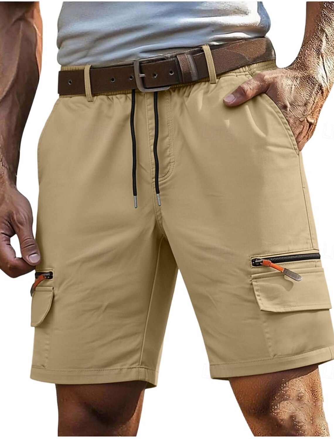 Men's Tactical Cargo Cargo Shorts Shorts Casual Shorts Drawstring Pocket Elastic Waist Plain Comfort Breathable Knee Length Daily Outdoor Vacation Vacation Fashion Khaki Black Inelastic