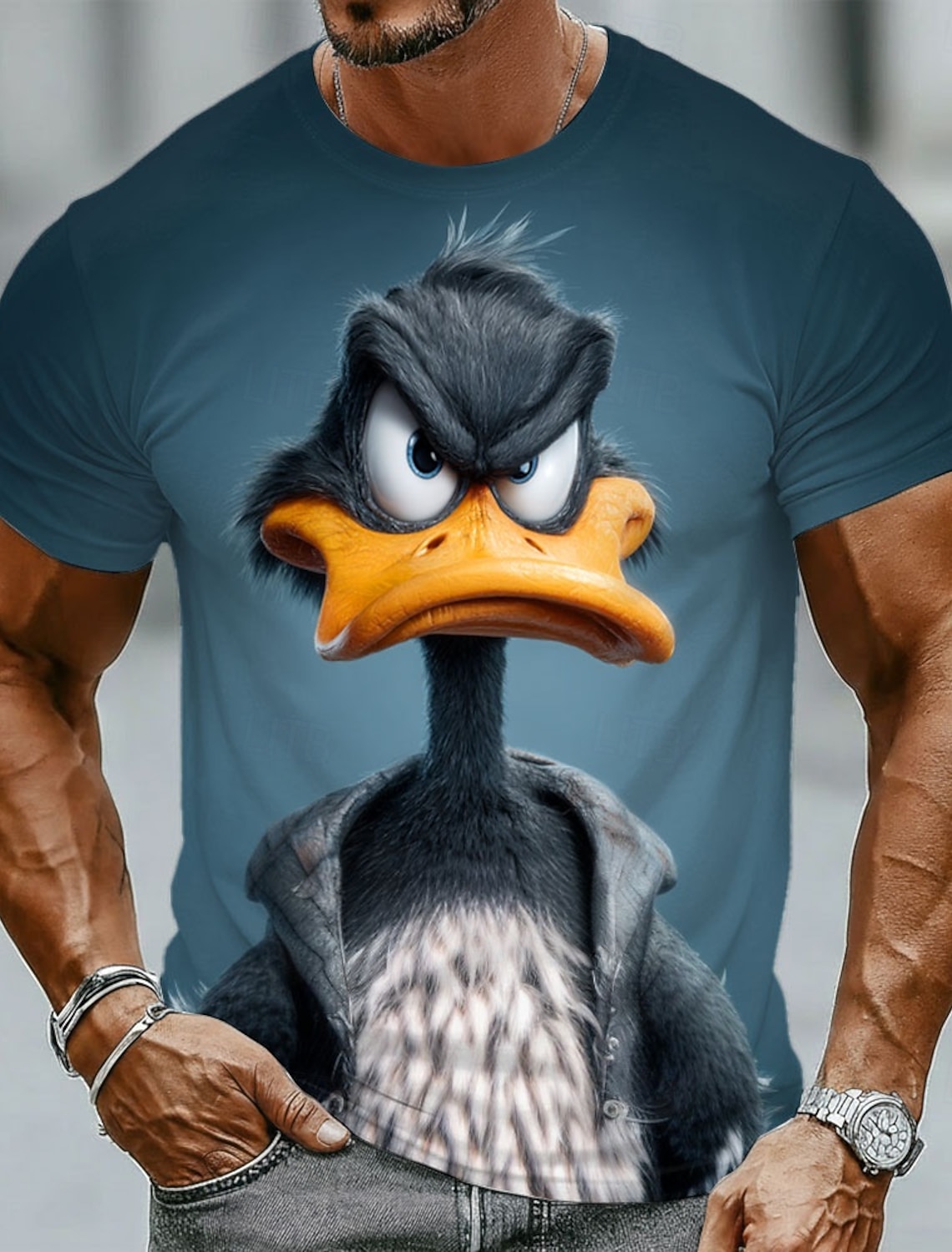 Men's Grumpy Black Duck in Jacket 3D Graphic Cool Streetwear T-shirt All Over Print Slim Fit Outdoor Casual Wear Designer Clothing Apparel S M L XL XXL XXXL