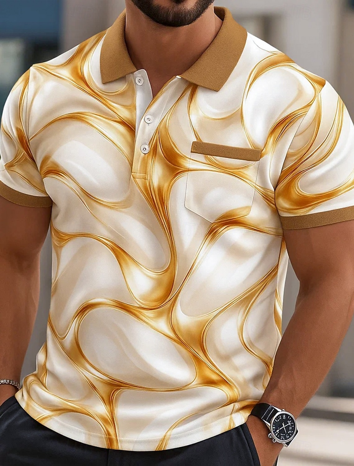 Men's Graphic Polo Short Sleeve Polo Shirts Collared Shirts Business Casual Outdoor Athleisure Daily Wear 3D Print Buttons Summer Black Red Navy Blue