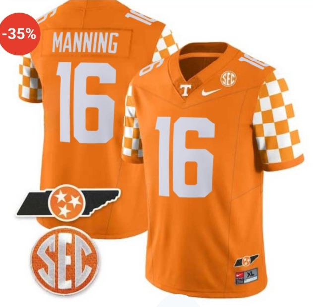 Men's None Orange 2024 replica Peyton Manning #16 premium Jersey