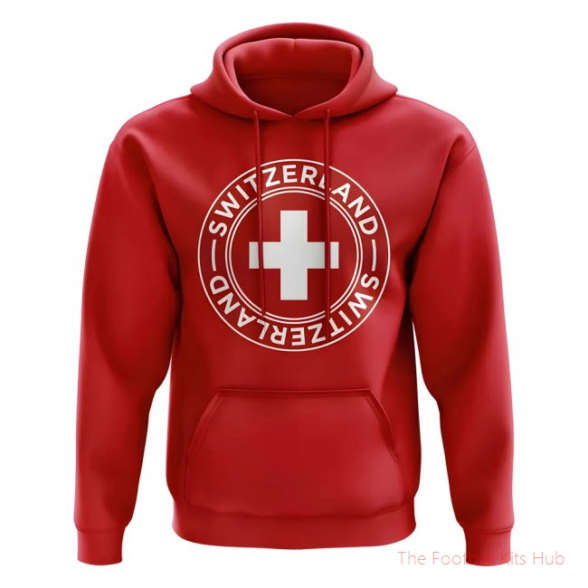 Men Switzerland Football Badge Hoodie (Red)