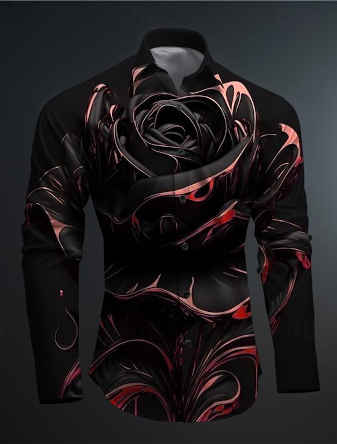 Men's Rose Geometric Pattern Button Up Shirt Printed Shirts Long Sleeve Subcultural Vacation Party Street Spring & Summer Turndown Print Button-Down Red Gold