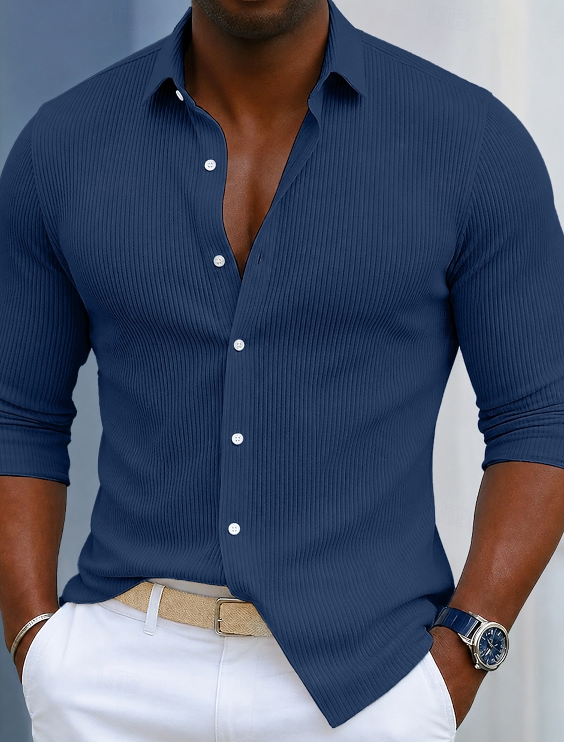 Men's Shirt Corduroy Shirt Button Up Shirt Blue Black White Navy Blue Purple Long Sleeve Plain Turndown Casual Daily Button-Down Clothing Apparel Polyester Fashion Streetwear Classic Casual