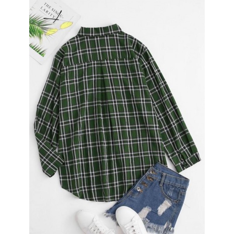 Plaid Boyfriend Button Down Shirt QV1842
