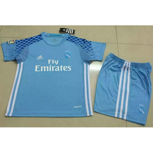 Moisture Wicking Kids Real Madrid Goalkeeper 201617 Blue Soccer Kits
