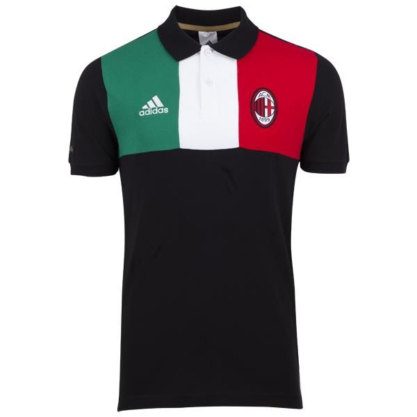 Lightweight 2014 AC Milan Black Short Sleeve Polo T-Shirt