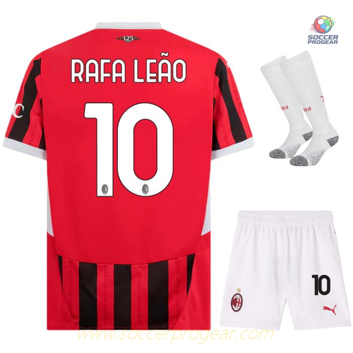 AC Milan Kids Editionren's Home Football Soccer Jersey Team Jersey 2024-25 Edition Rafa Leão White