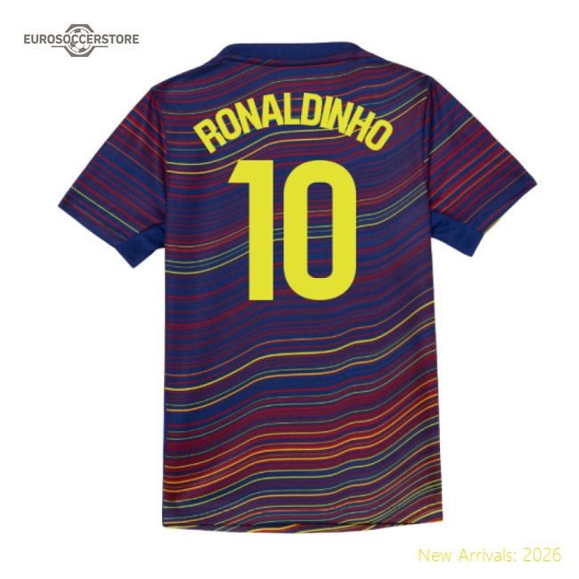 2025-2026 Barcelona Academy Pro Pre Match Shirt (Blue) - Kids (Ronaldinho 10)
