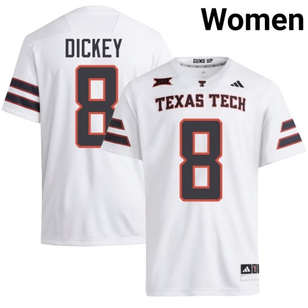 Texas Tech Red Raiders #8 Cameron Dickey Women Stitch Jersey - White