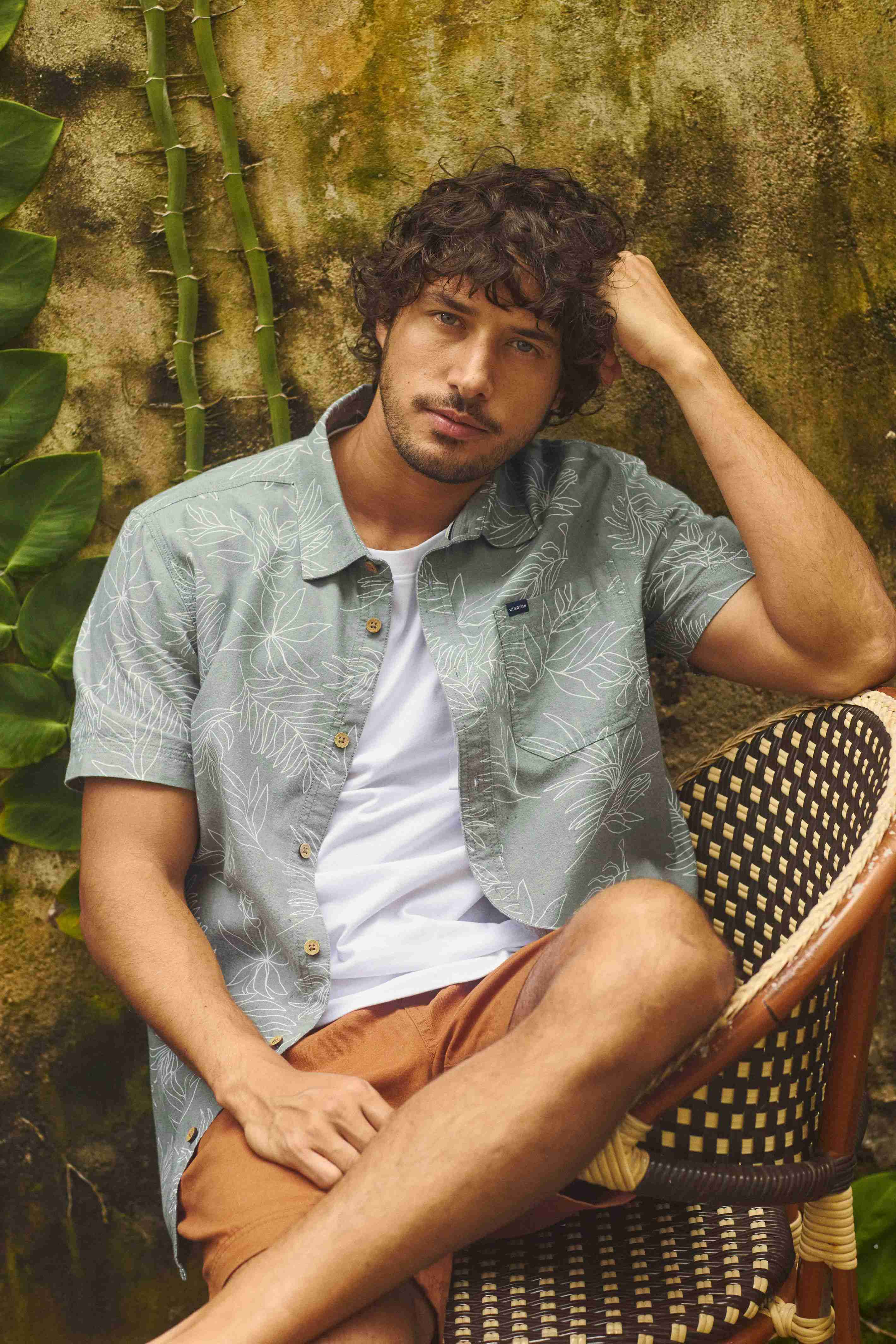 Russell Printed Chambray Short Sleeve Shirt Woodland Sage