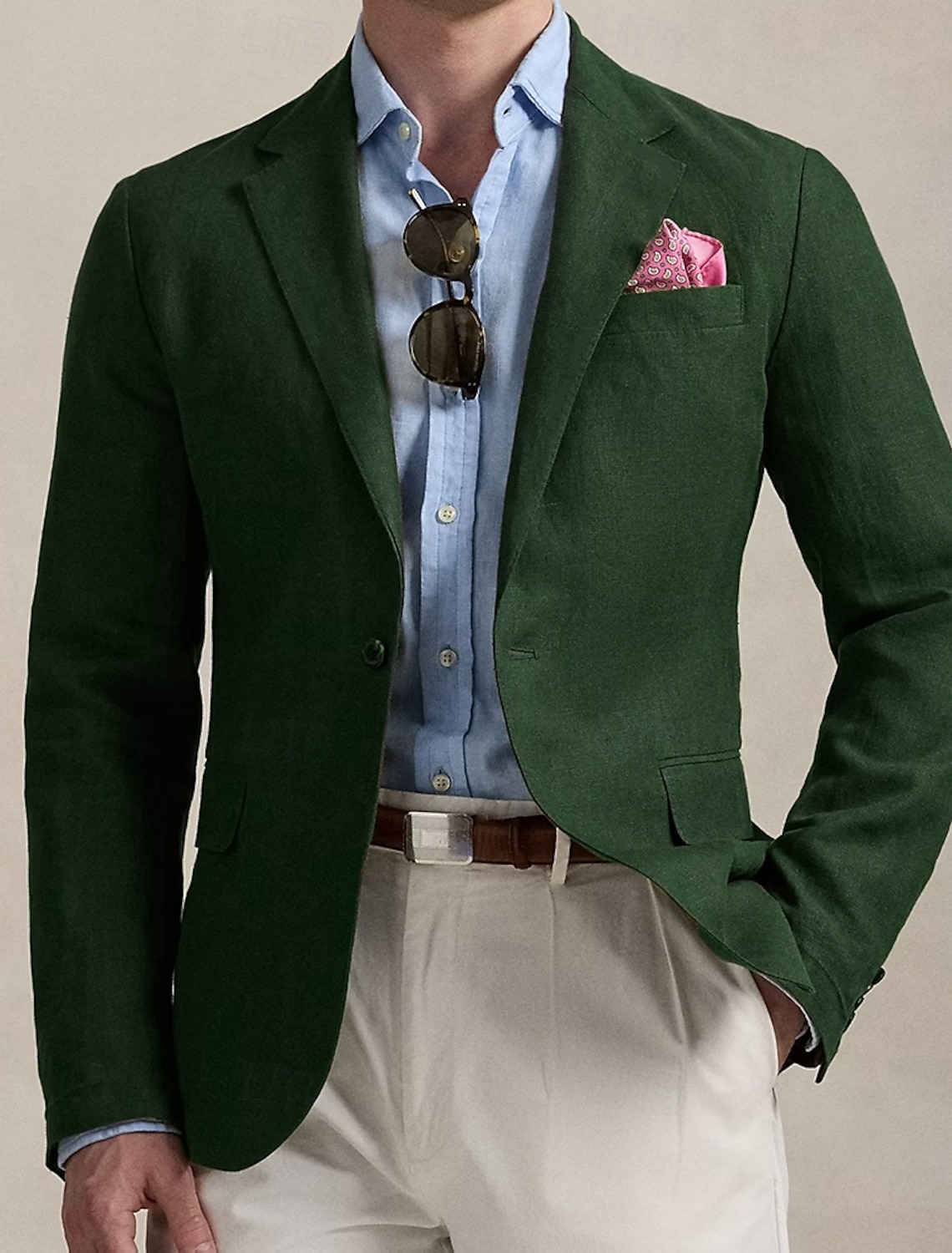 Men's Linen Blazer Sport Coat Notch Collar Fashion Solid Colored Linen Blazer Army Green Standard Fit Single Breasted One-button