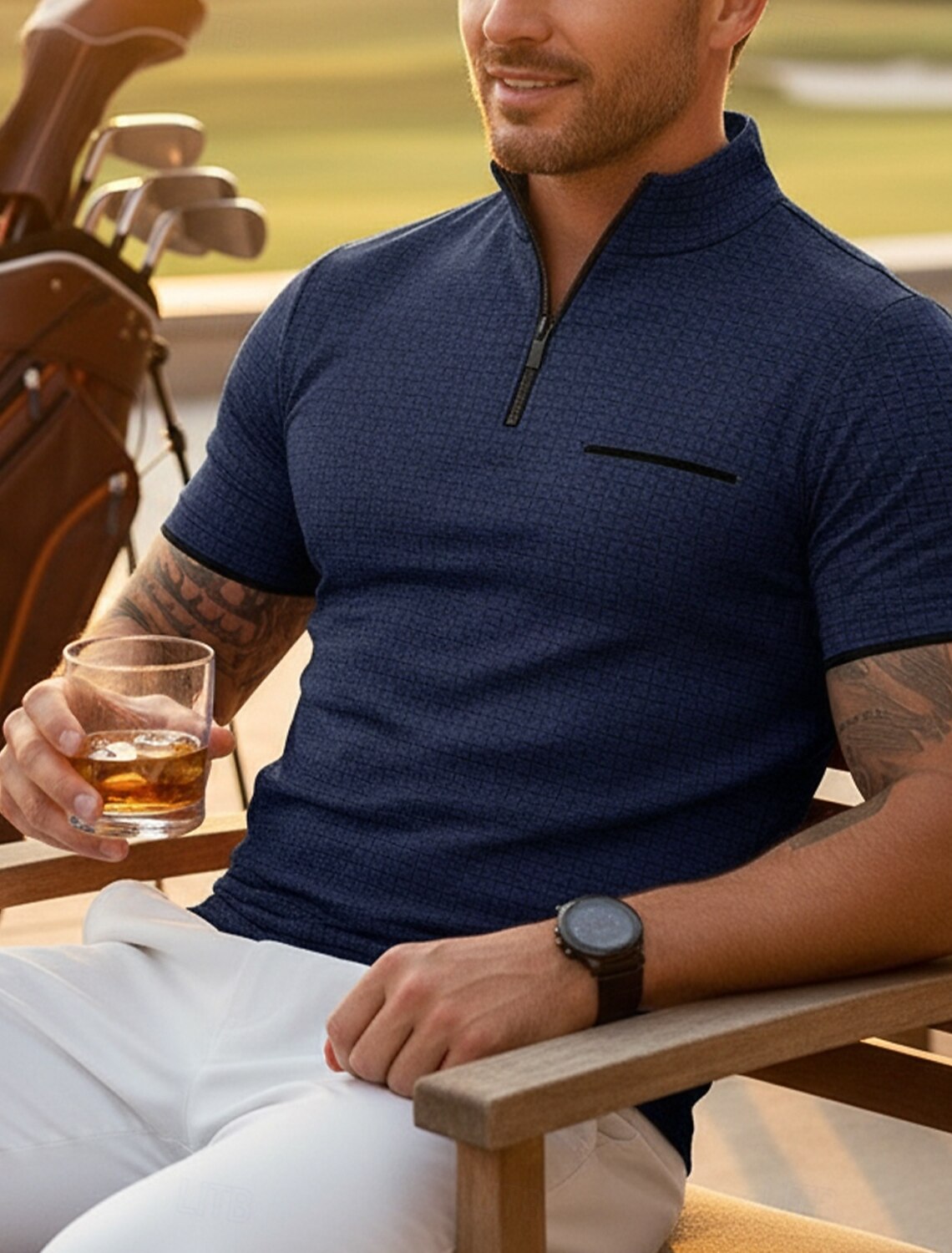 Men's Waffle Polo Shirts Zip Polo Casual Holiday Quarter Zip Short Sleeve Fashion Basic Plain Quarter Zip Summer Spring All Seasons Slim Fit Black Navy Blue Waffle Polo Shirts