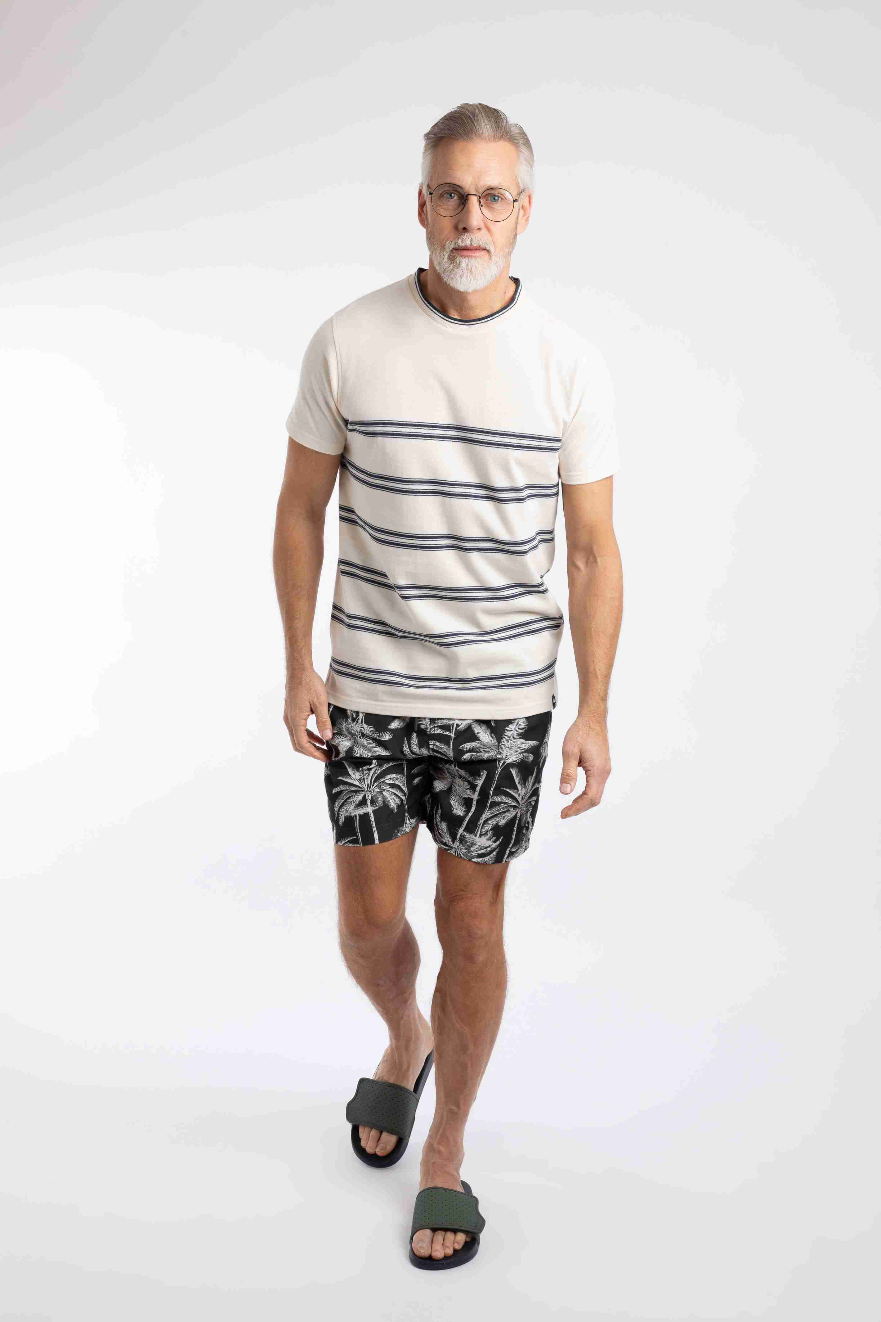 Fjord Pique Stripe Crew Neck T-Shirt Light Cream