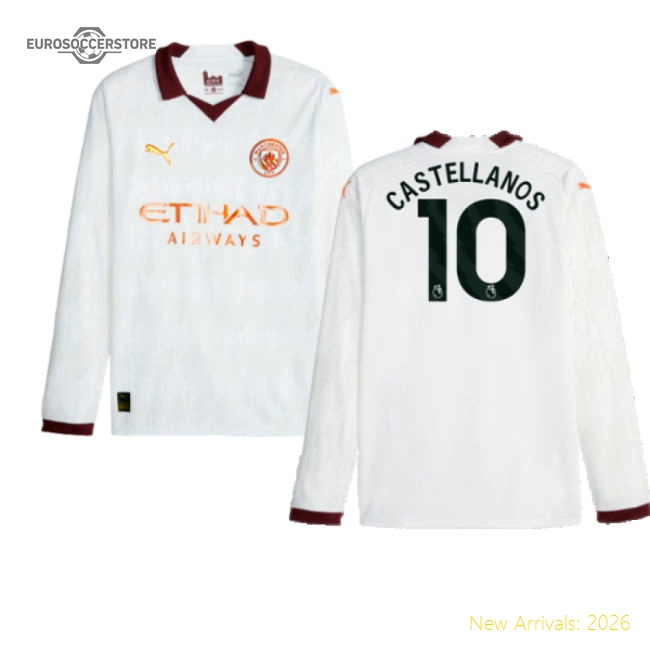 Authentic 2023-2024 Man City Long Sleeve Away Shirt Castellanos 10