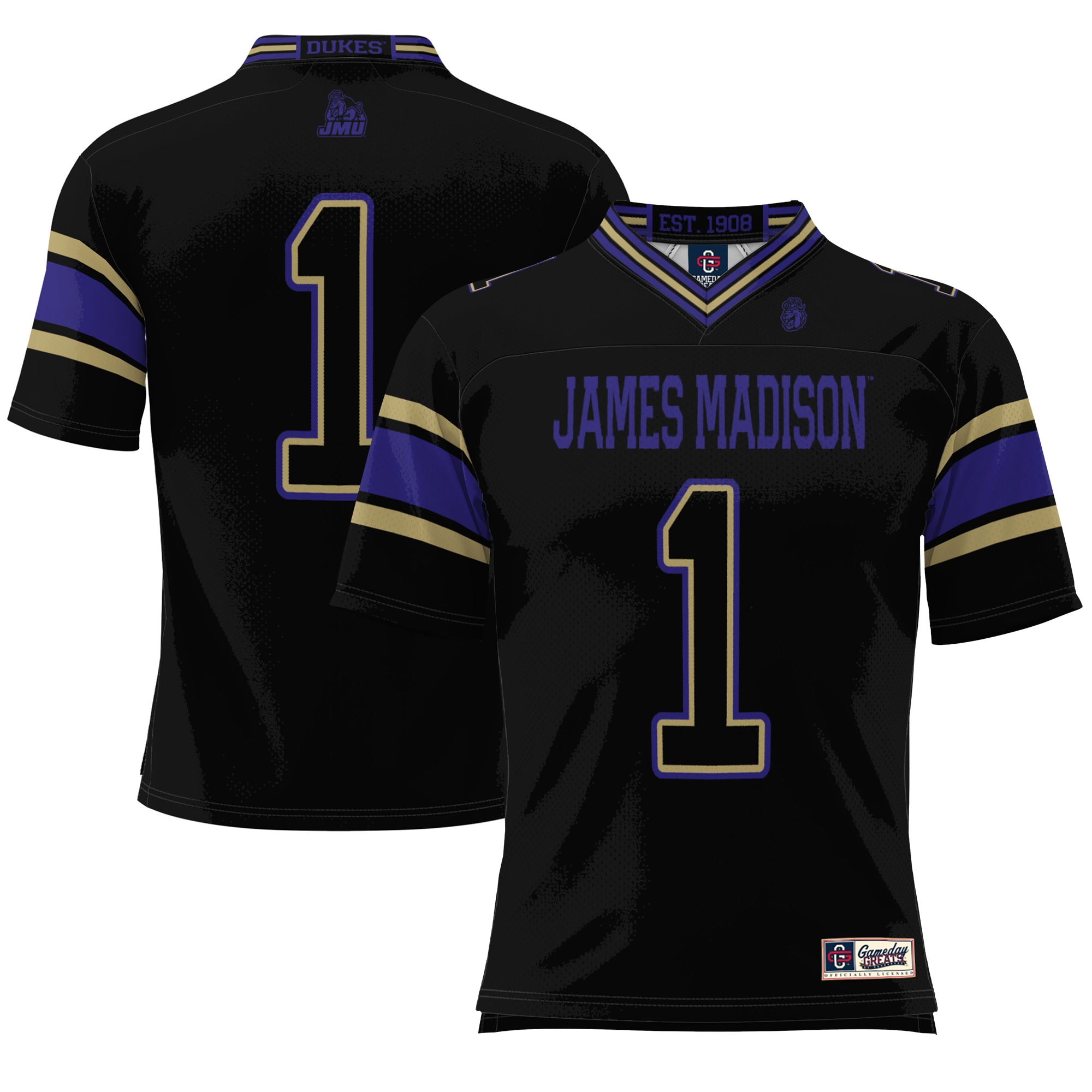 #1 James Madison Dukes GameDay Greats Endzone Football Jersey - Black