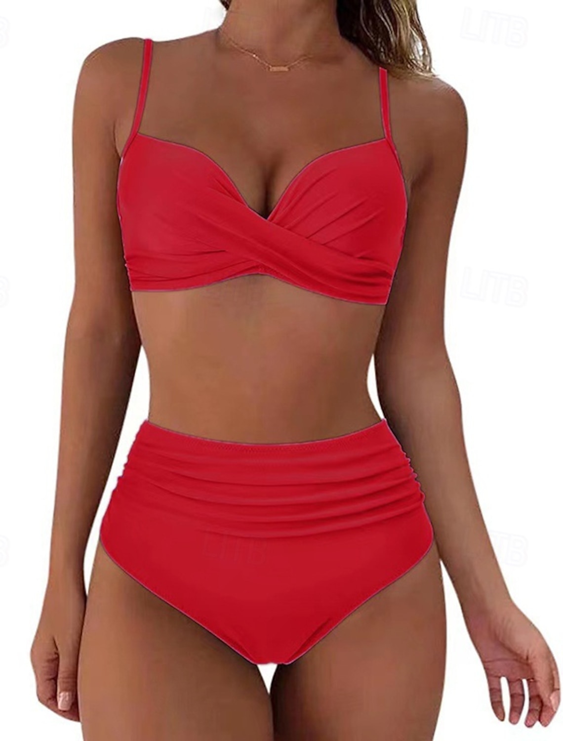 Women's Ruched Swimsuit Bikini Sets Swimwear Solid Colored Swimwear Light Pink Black Breathable Sleeveless - Surfing Beach Swimming Summer