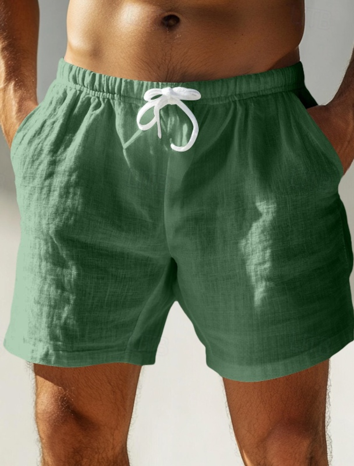 Men's Shorts Linen Summer Beach Drawstring Pocket Elastic Waist Plain