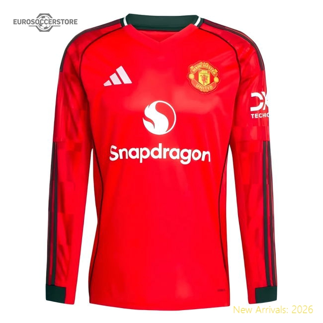 Performance 2025-2026 Man Utd Long Sleeve Home Jersey Official
